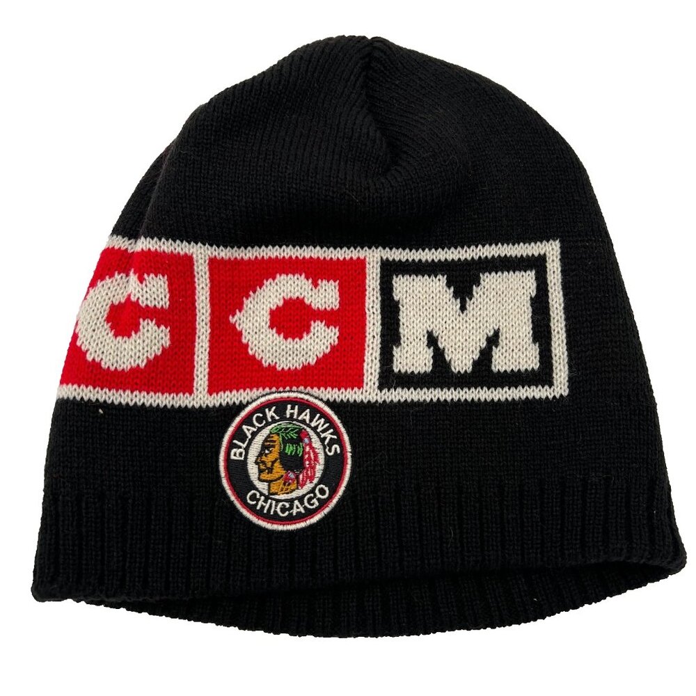 CCM Unisex Black Knit Chicago Blackhawks NHL‎ Team Classic Beanie Hat NWT